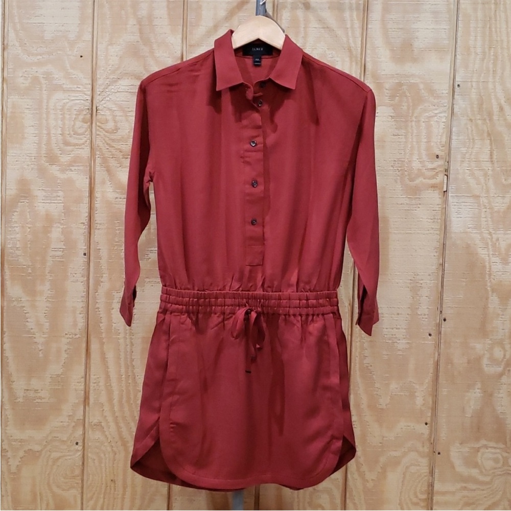 J. Crew Rust Orange Cinch Waist Shirt Dress